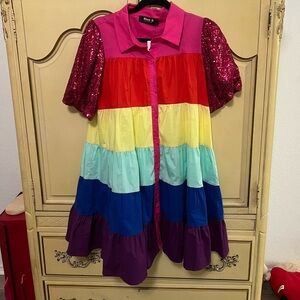 NWT Blue b Rainbow and sequin dress